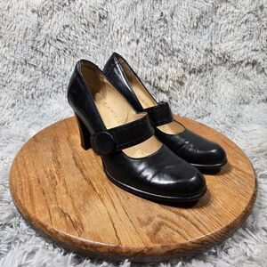 Antonio Melani Womens Size 7.5M Black Leather Stretch Buckle Block Heels Pumps